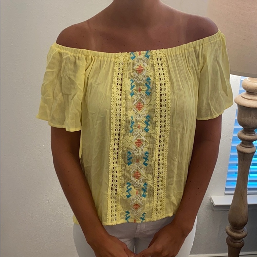 Off the shoulder yellow top
